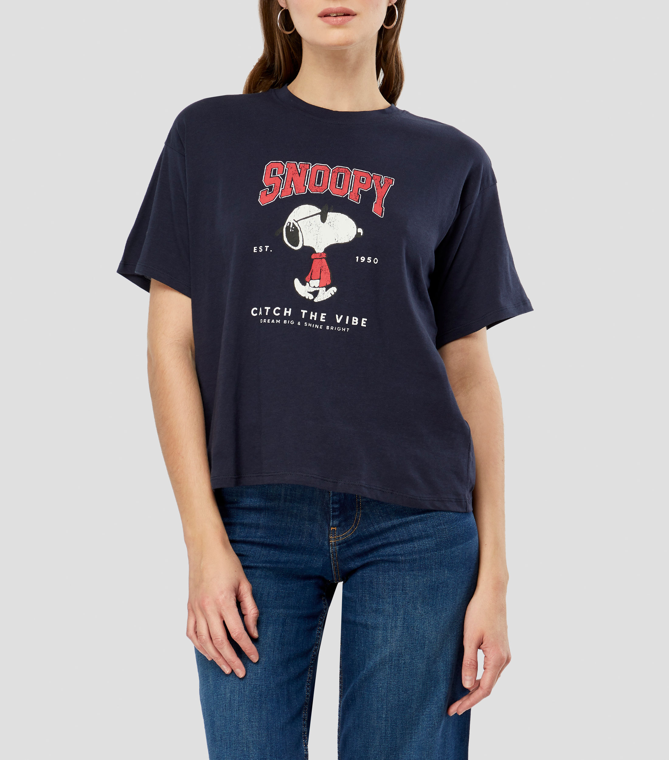 Playera cuello redondo manga corta estampada Mujer